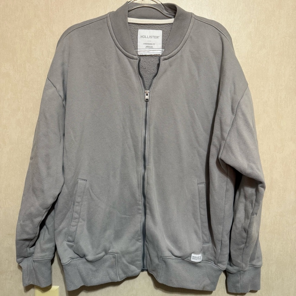 Hollister Oversized Fit Gray Sweatshirt Bomber Jacket